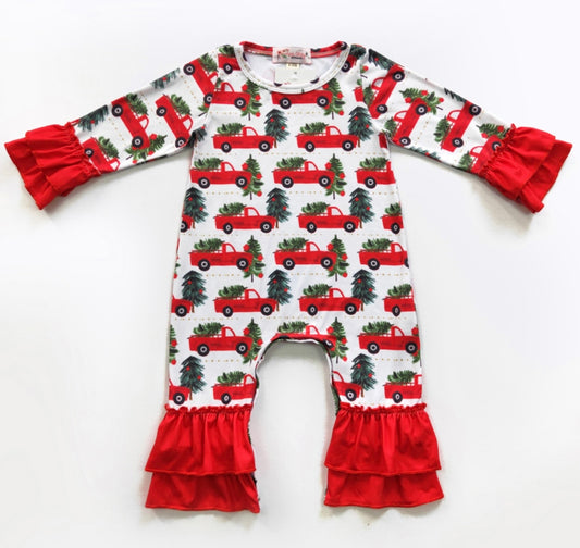 Girls Little Red Truck Romper