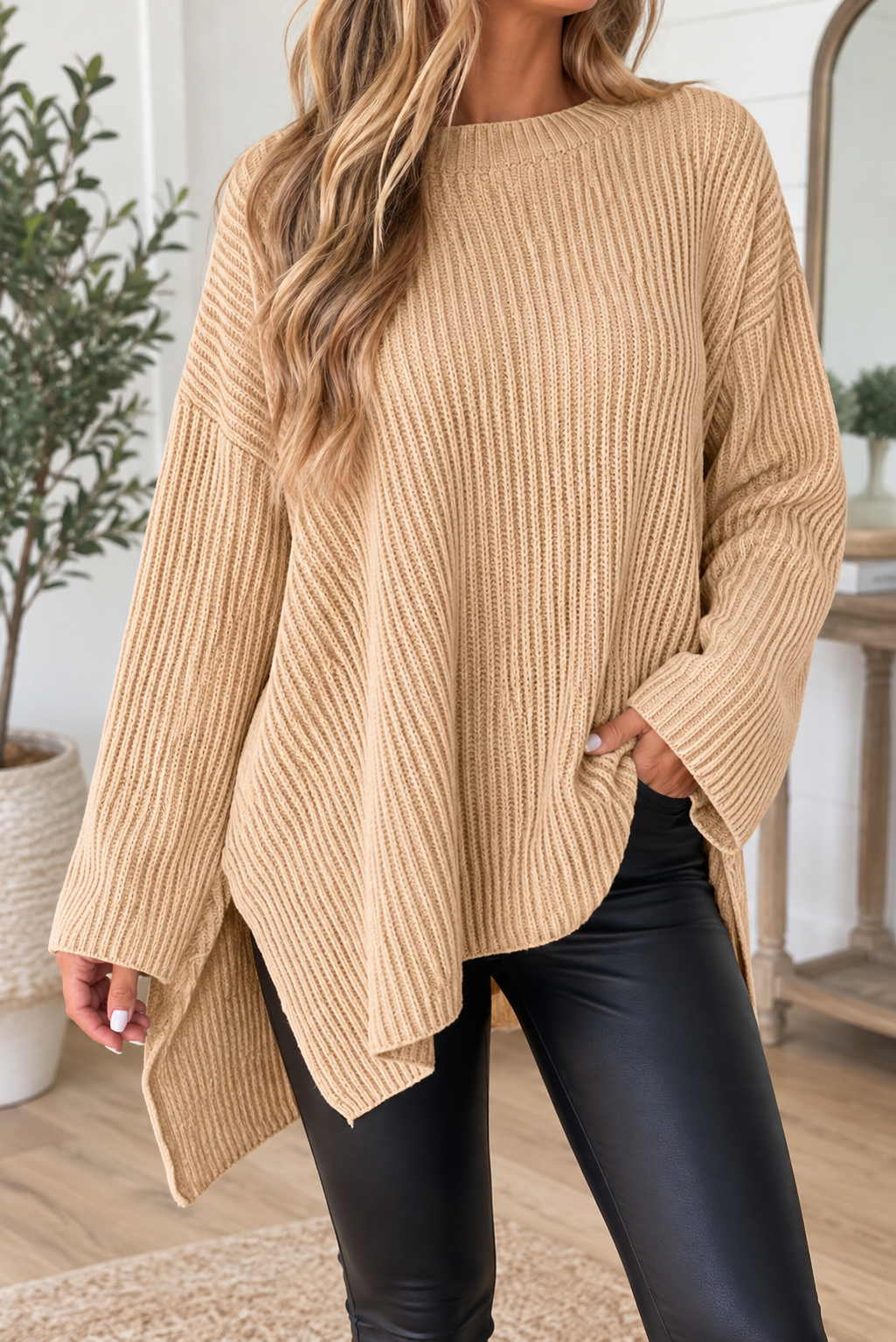 Pre-order Cable Knit Side Slit Sweater FB
