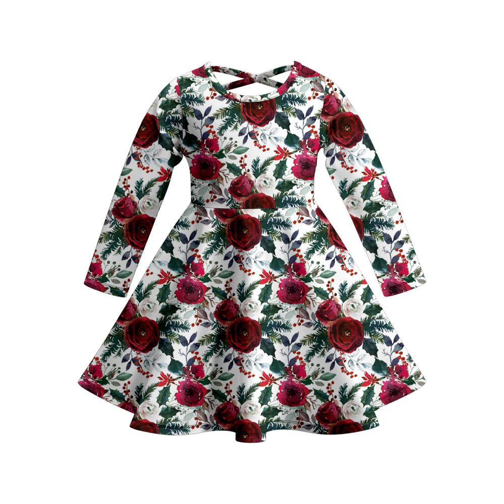 Girls Burgundy Floral Twirl Dress