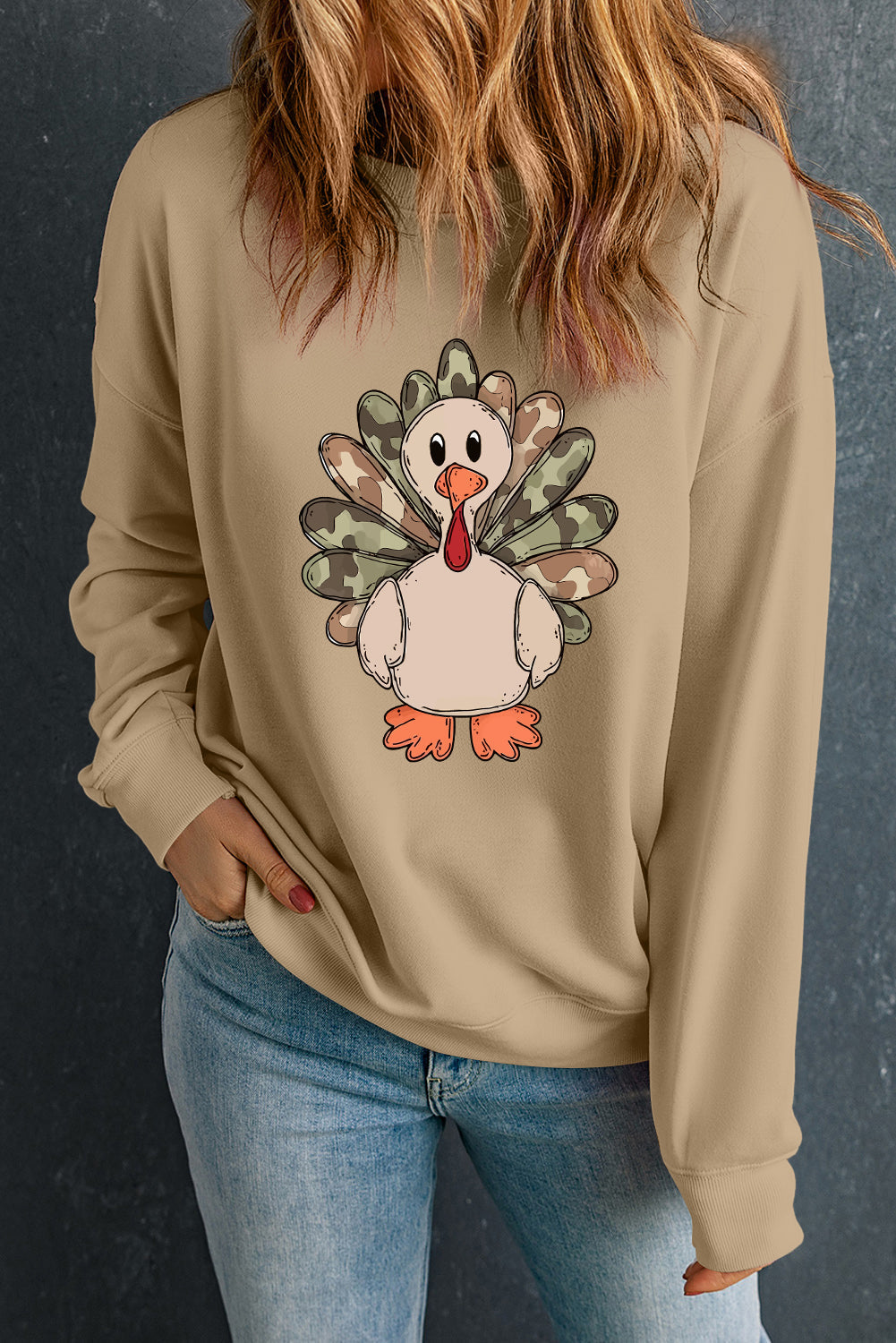 Women’s Beige Camouflage Turkey Sweatshirt RTS