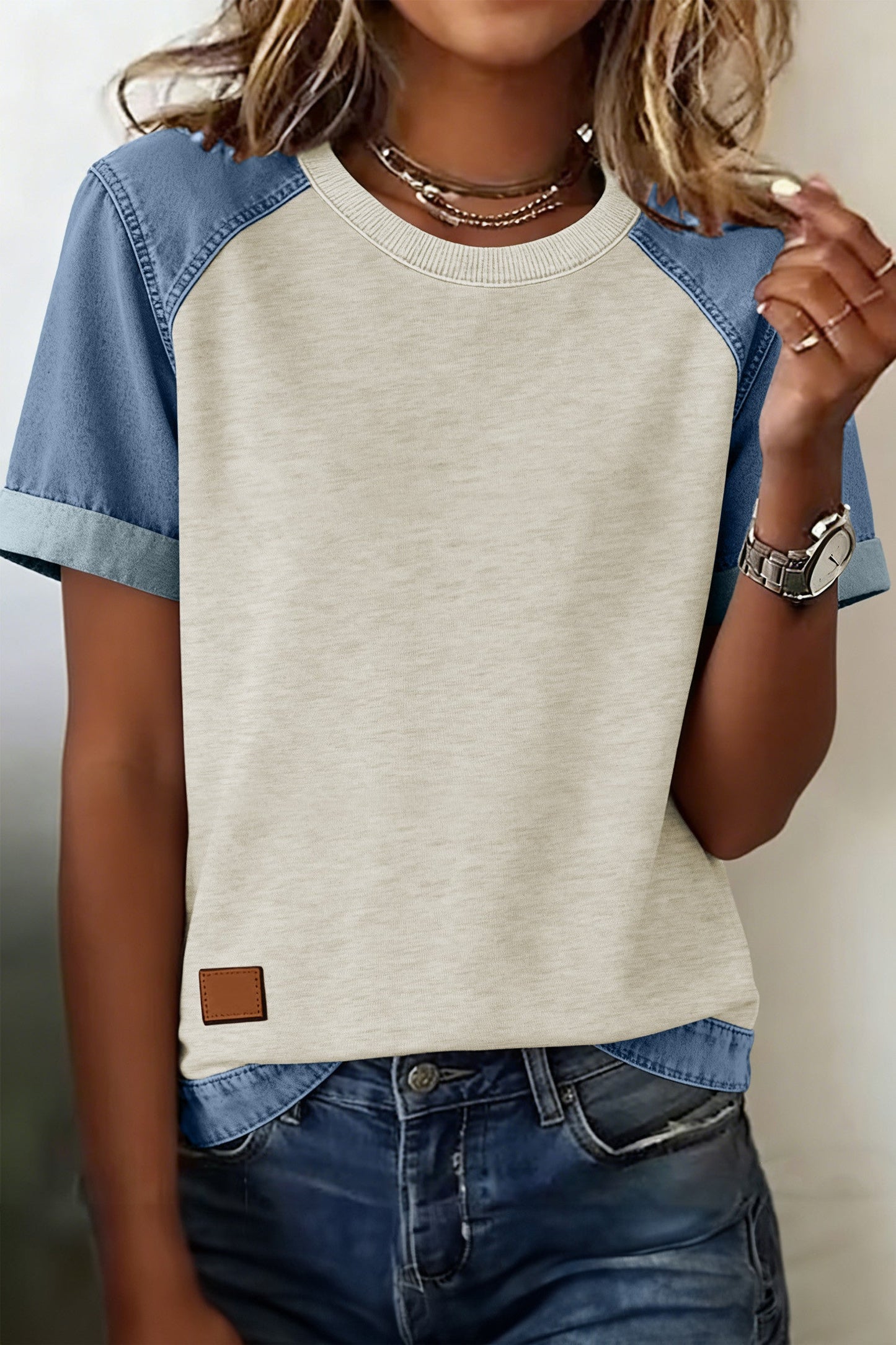Pre-order Beige Denim Sleeve Top