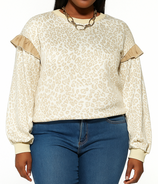 Women's Beige Plus Size Leopard Sweatshirt RTS