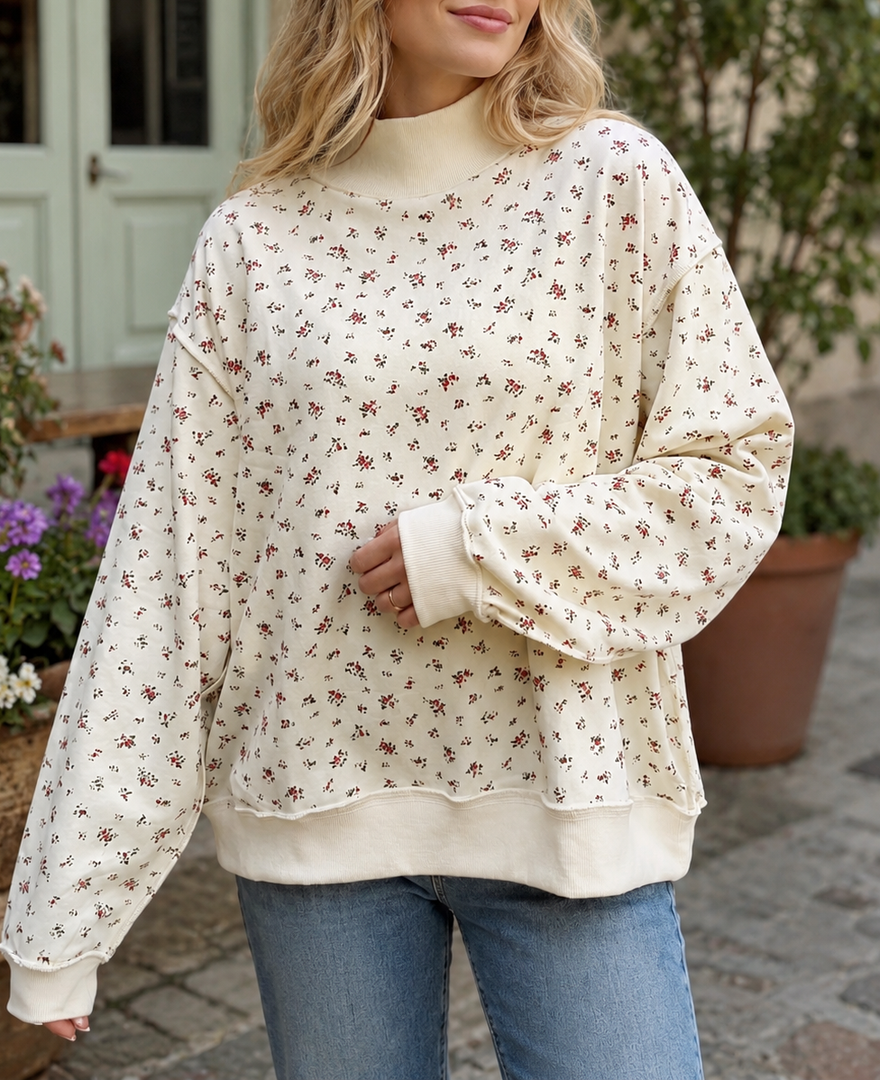 Pre-order Beige Ribbed Floral Pullover