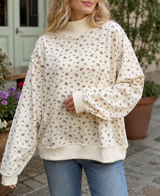 Pre-order Beige Ribbed Floral Pullover