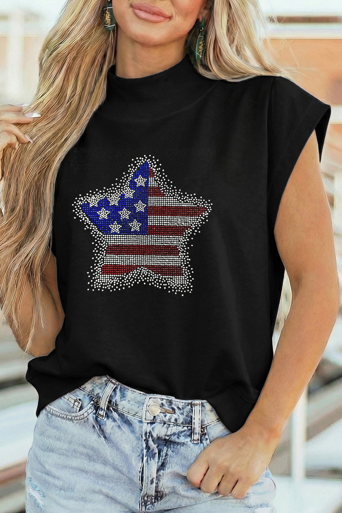 Pre-order Black Rhinestone Star Top