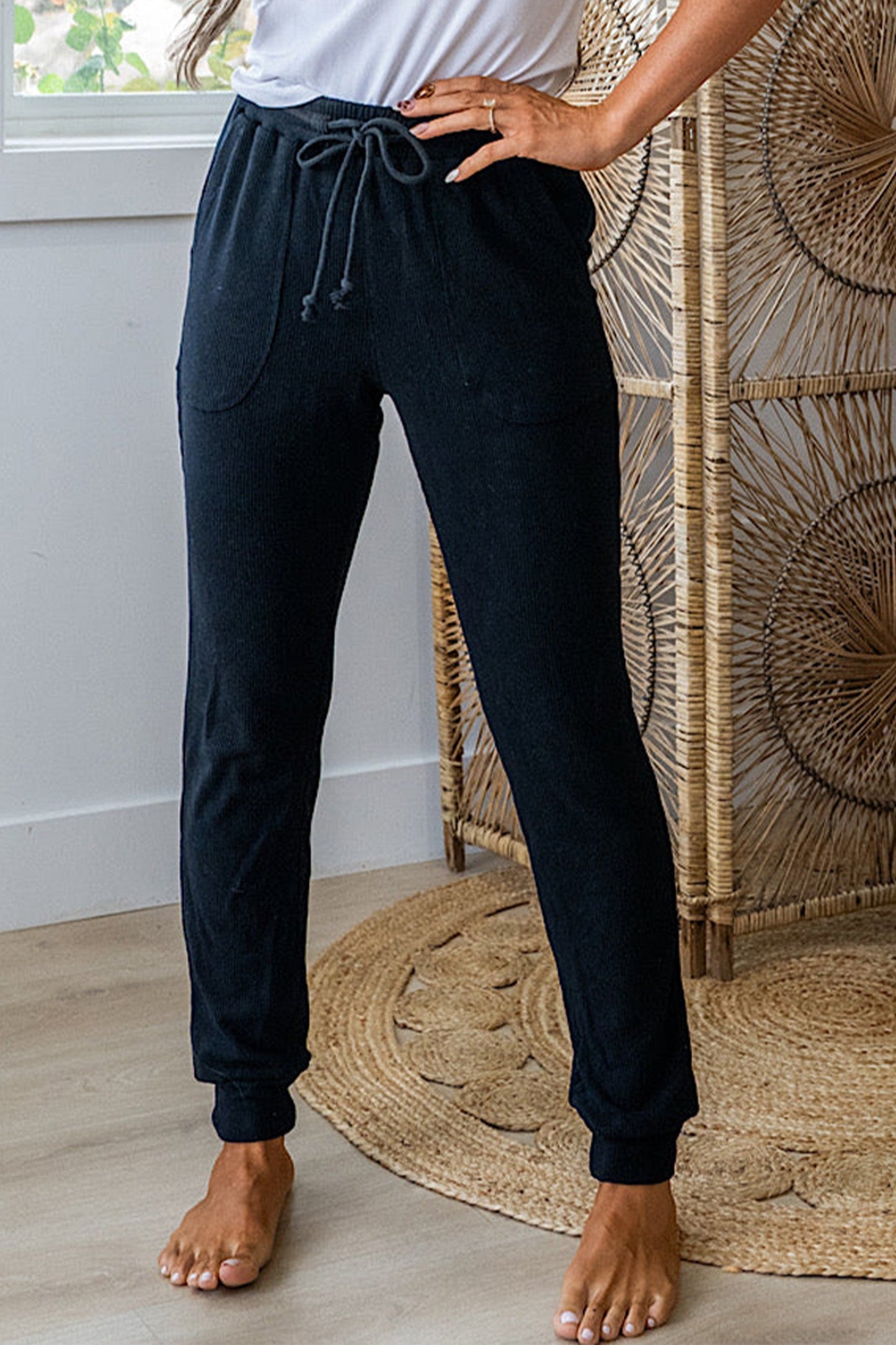 Pre-order Black Ribbed Joggers December.