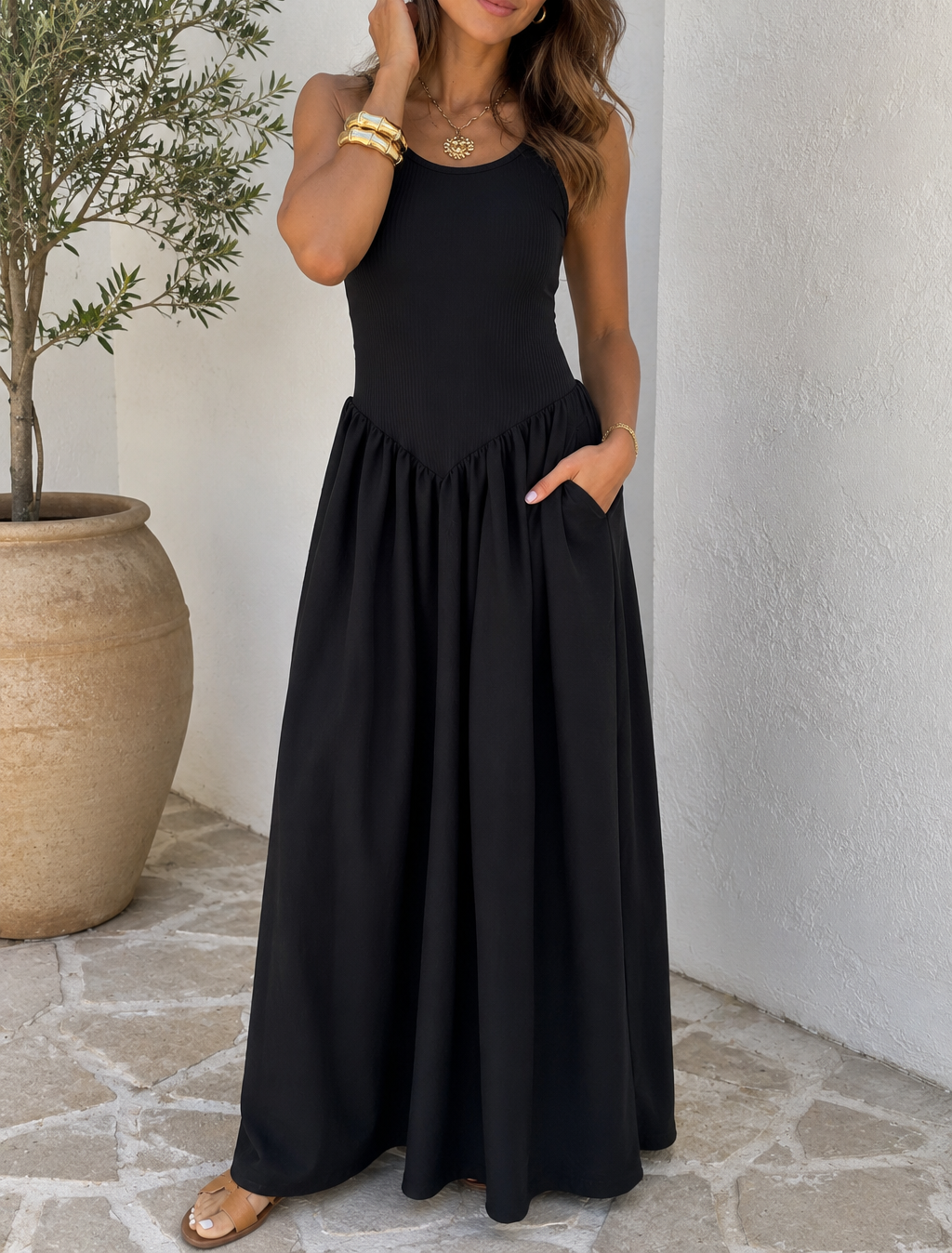 Pre-order Black Ribbed Maxi Dress