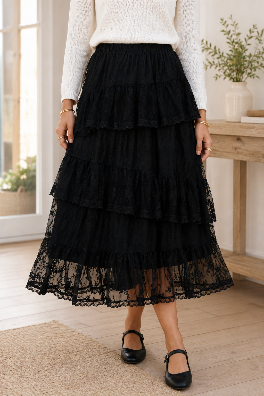 Pre-order Black Ruffle Lace Skirt
