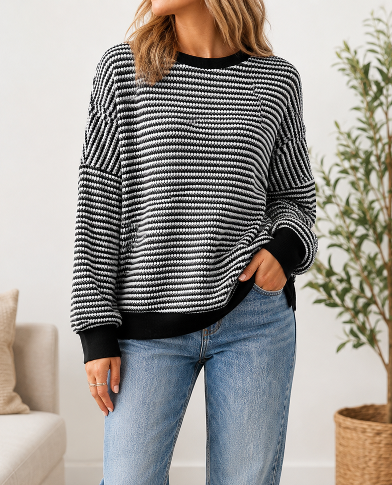 Pre-order Black Stripe Ribbed Top
