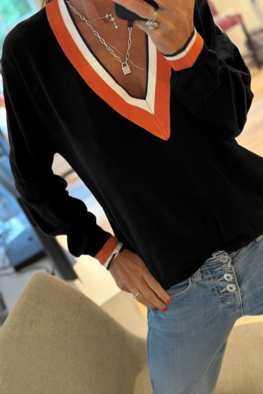 Pre-order Black Varsity Trim Sweater October