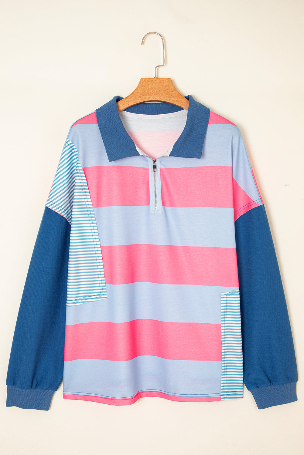 Women's Blue Stripe Colorblock Plus Pullover