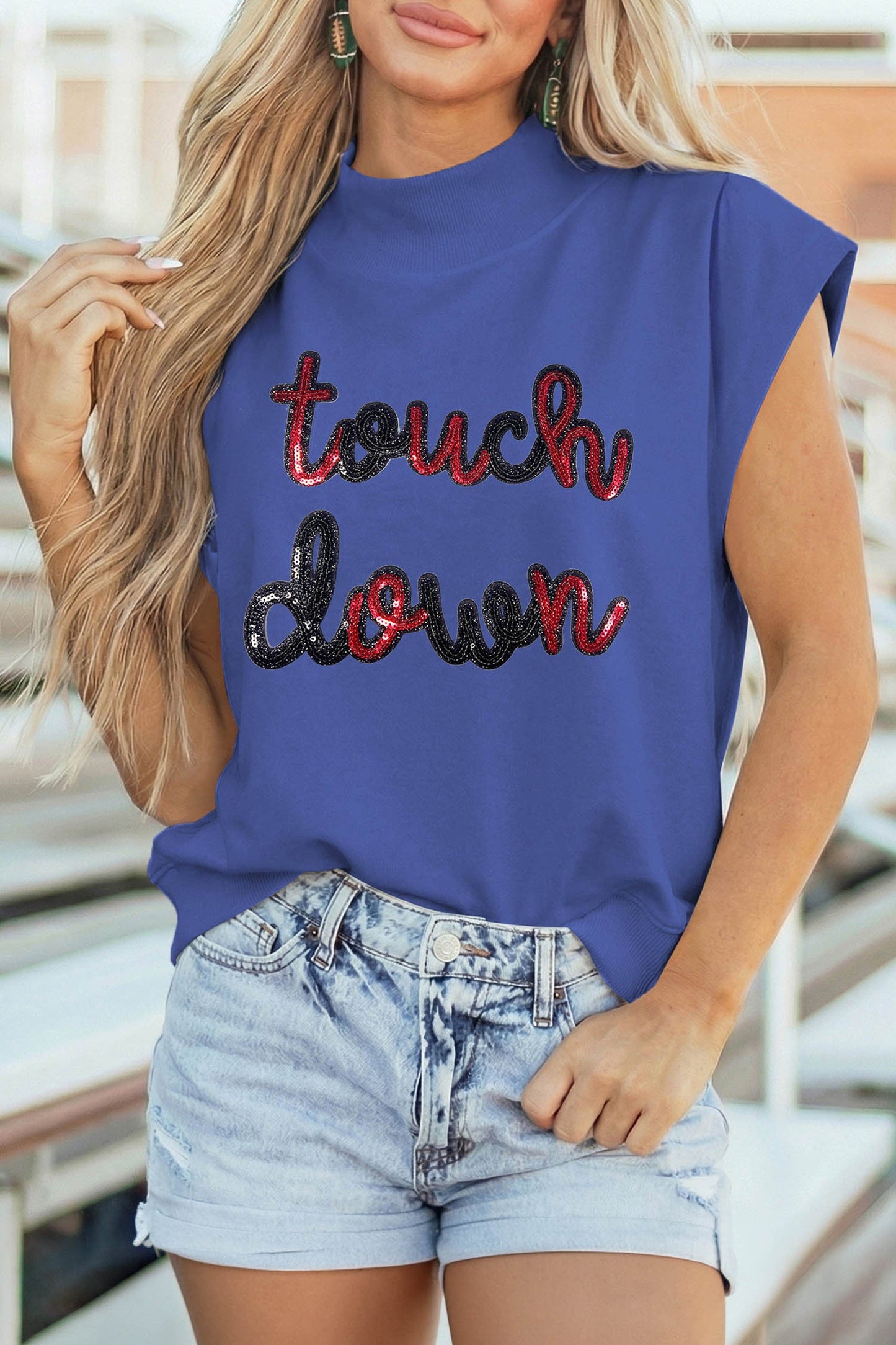 Pre-order Blue Touch Down High Neck Top