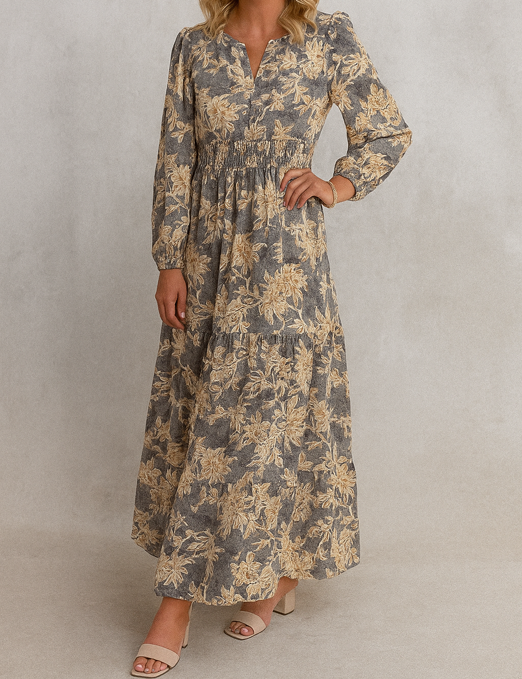 Women’s Blue Floral Smocked Maxi RTS