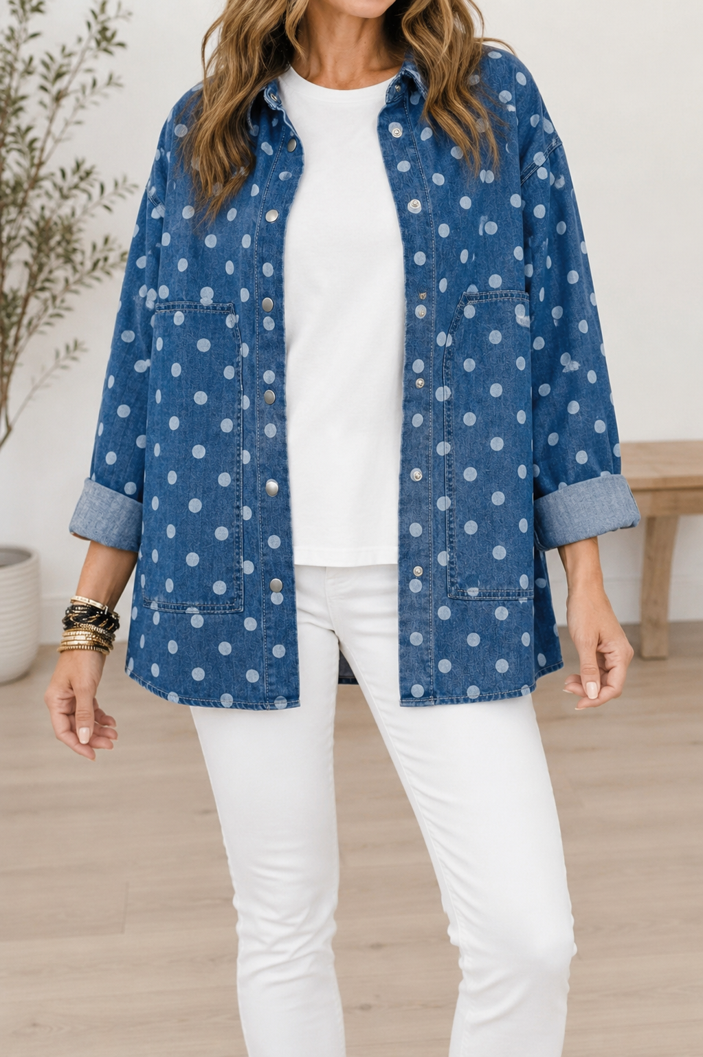 Pre-order Blue Polka Dot Denim Jacket