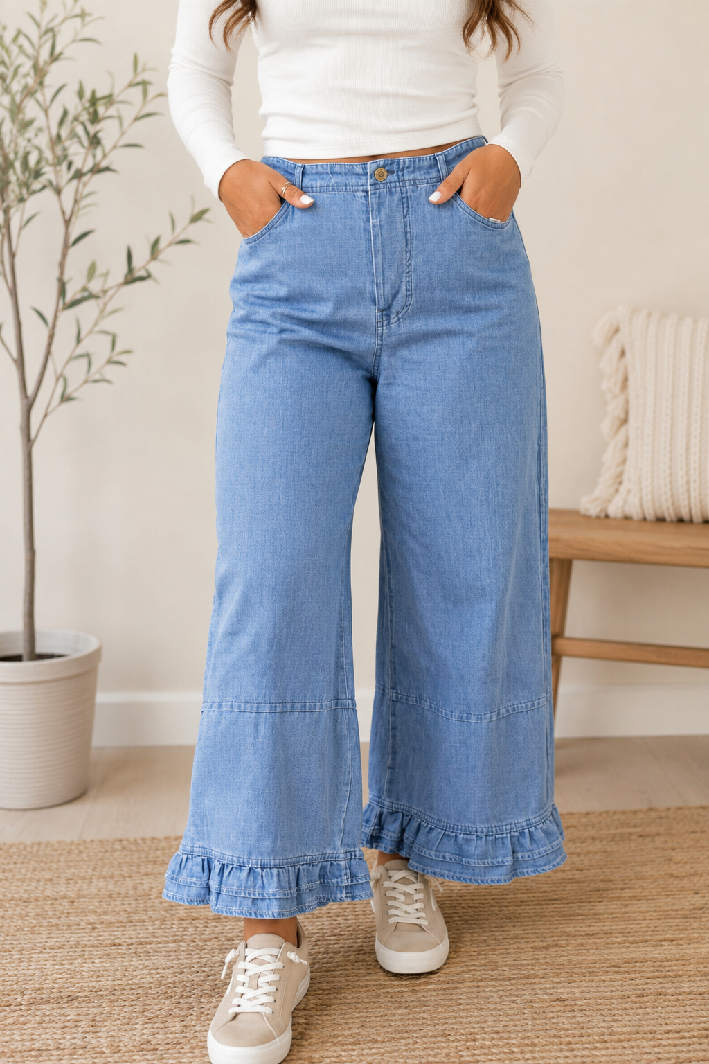 Pre-order Blue Ruffle Plus Jeans