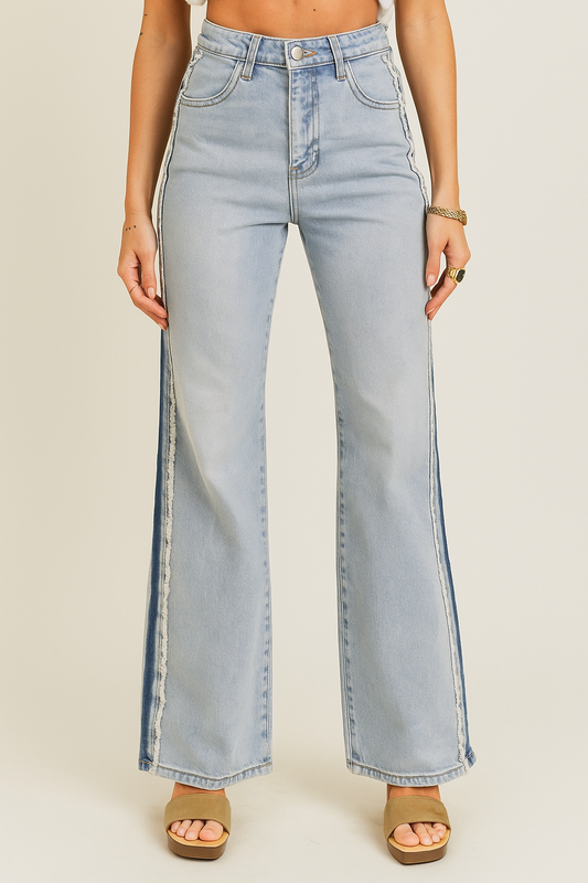 Pre-order Blue Stripe Patchwork Jeans LT