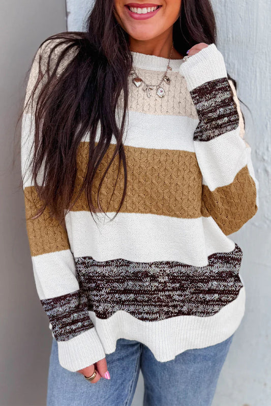 Pre-order Brown Mixed Texture Loose Sweater FB