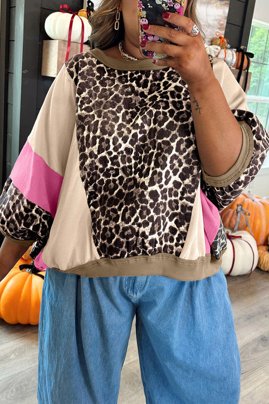 Women's Brown Colorblock Leopard Top RTS