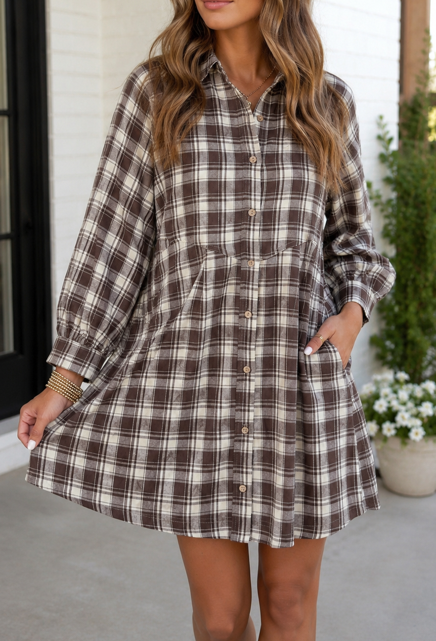 Pre-order Brown Plaid Mini Dress