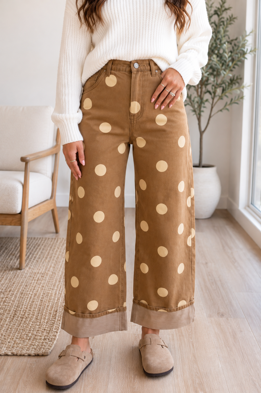 Pre-order Brown Polka Dot Casual Jeans