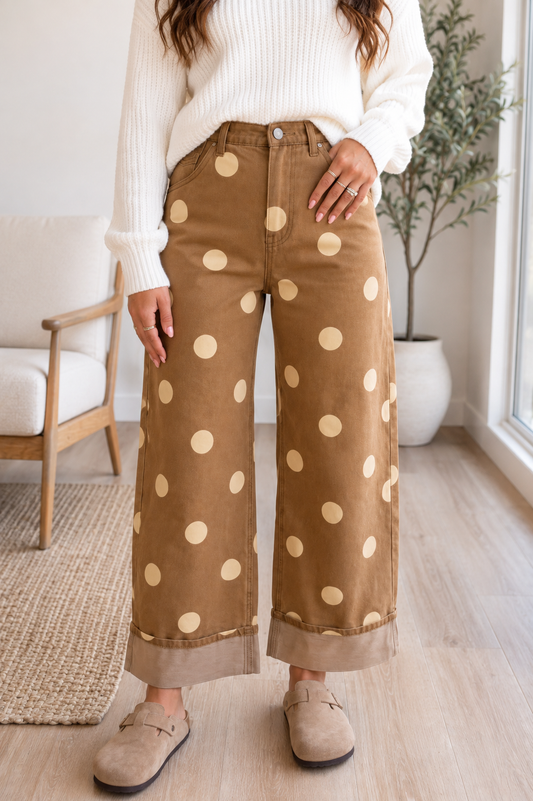 Pre-order Brown Polka Dot Casual Jeans
