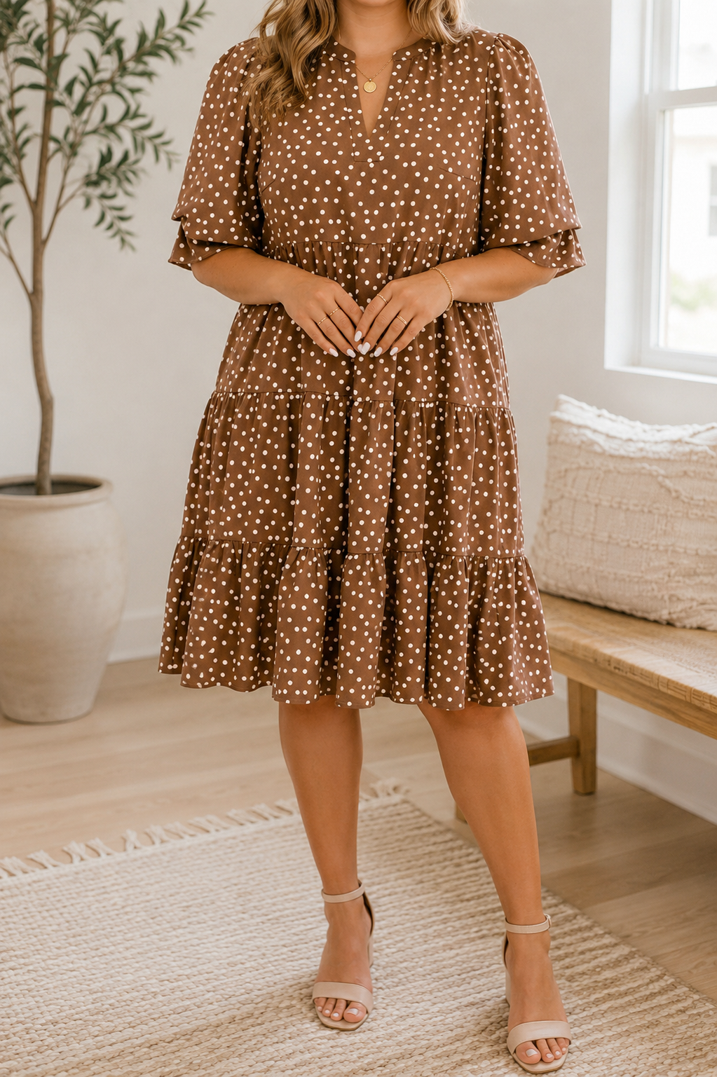 Pre-order Brown Polka Dot Plus Dress