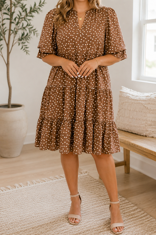 Pre-order Brown Polka Dot Plus Dress