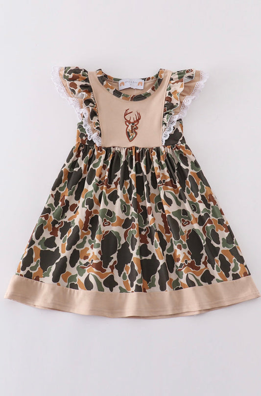 Girls Camouflage Deer Applique Dress