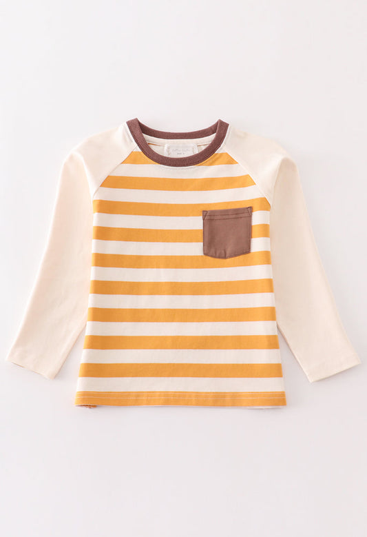 Boys Brown Stripe Pocket Tee