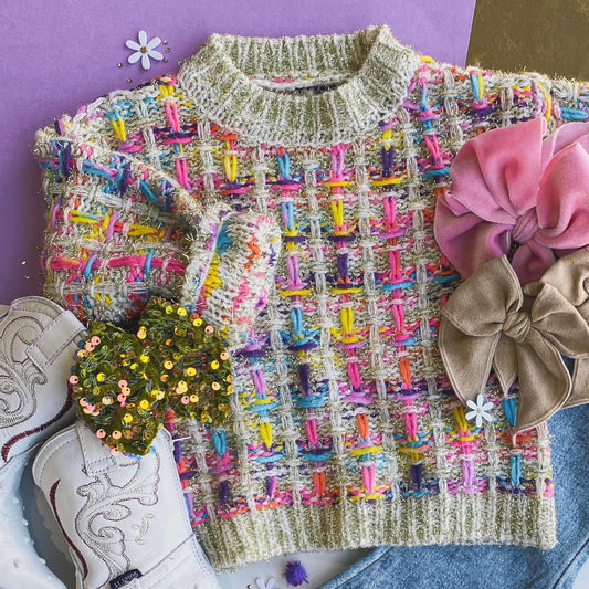 Girls Colorful Tweed Sweater
