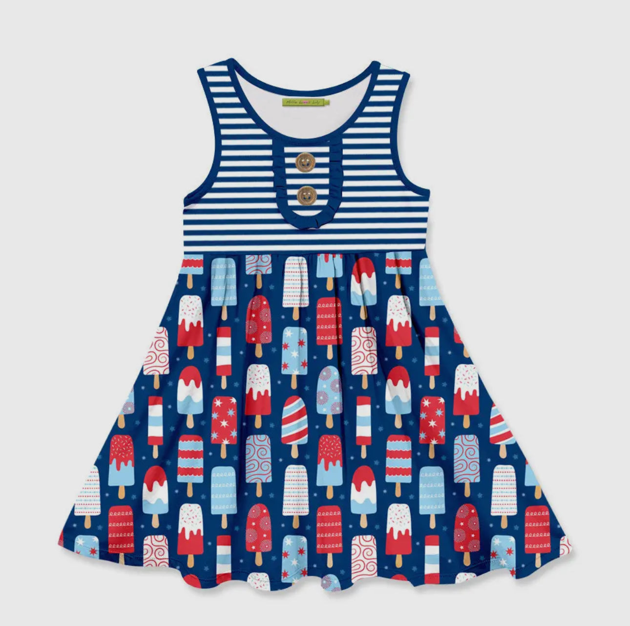 Girls Navy Red Popsicle Button Accent Dress