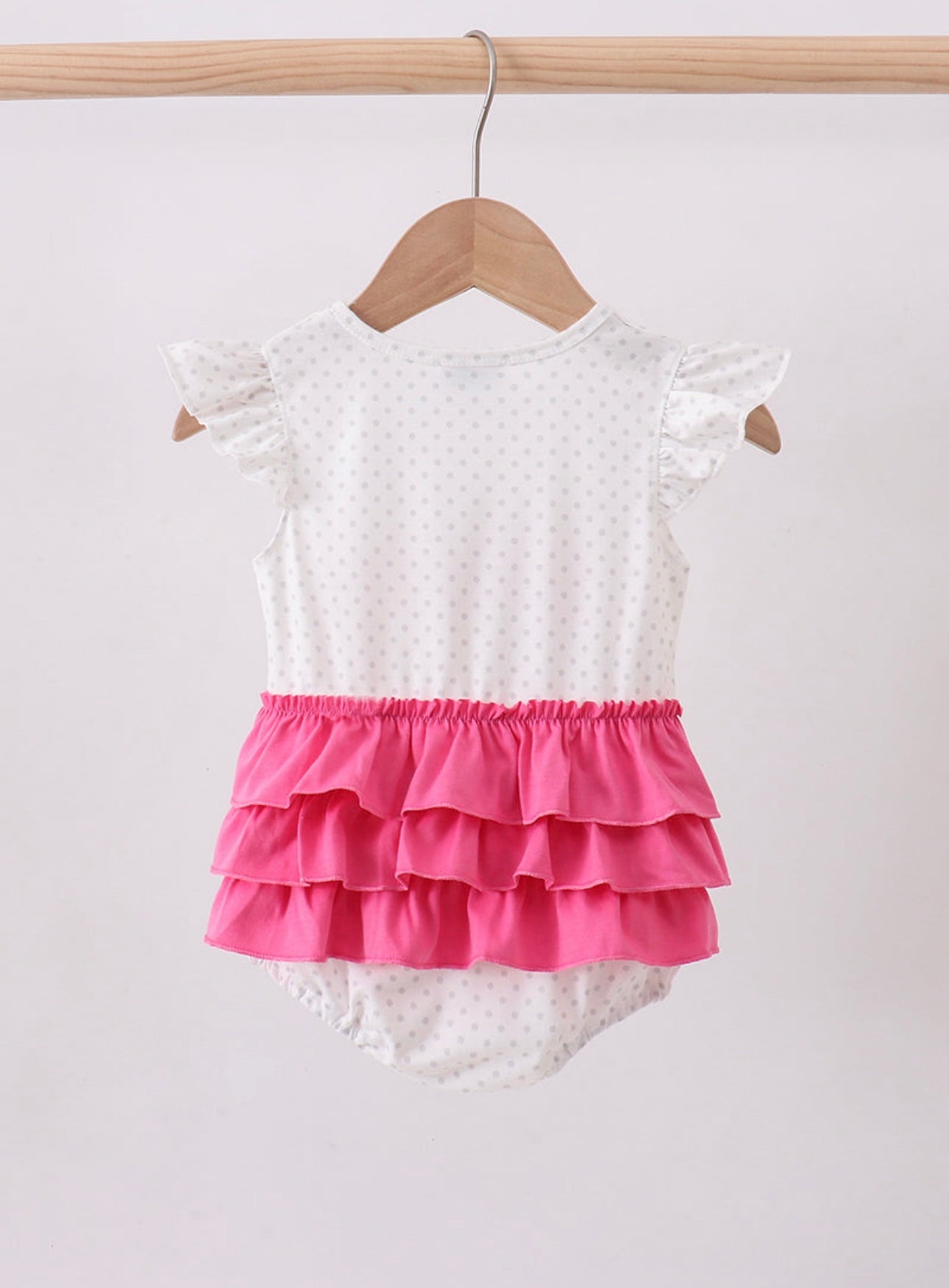 Girls Pink Flamingo Embroidery Ruffle Bubble