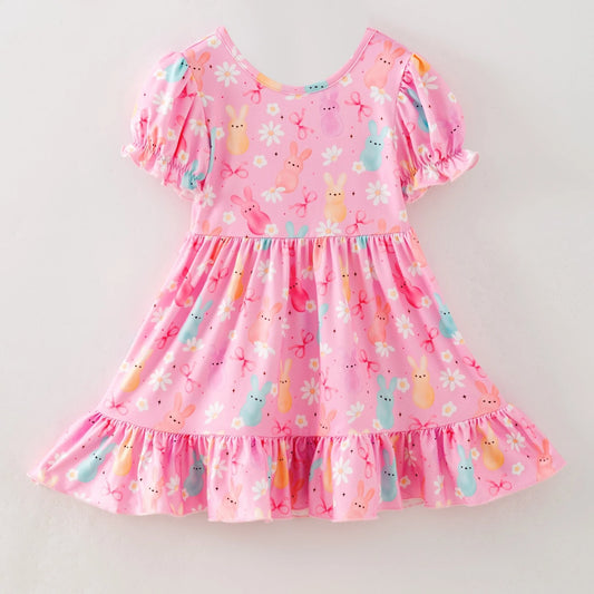 Girls Pastel Easter Bunny Print Twirl