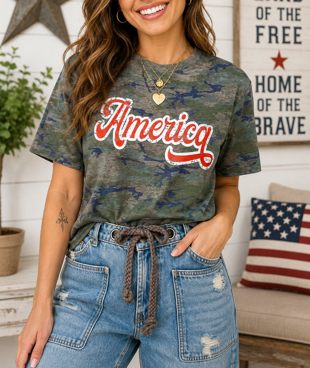 Pre-order Camo America Patriotic Top