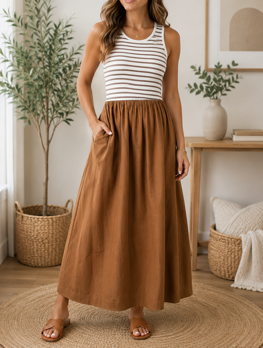 Pre-order Chestnut Striped Dress