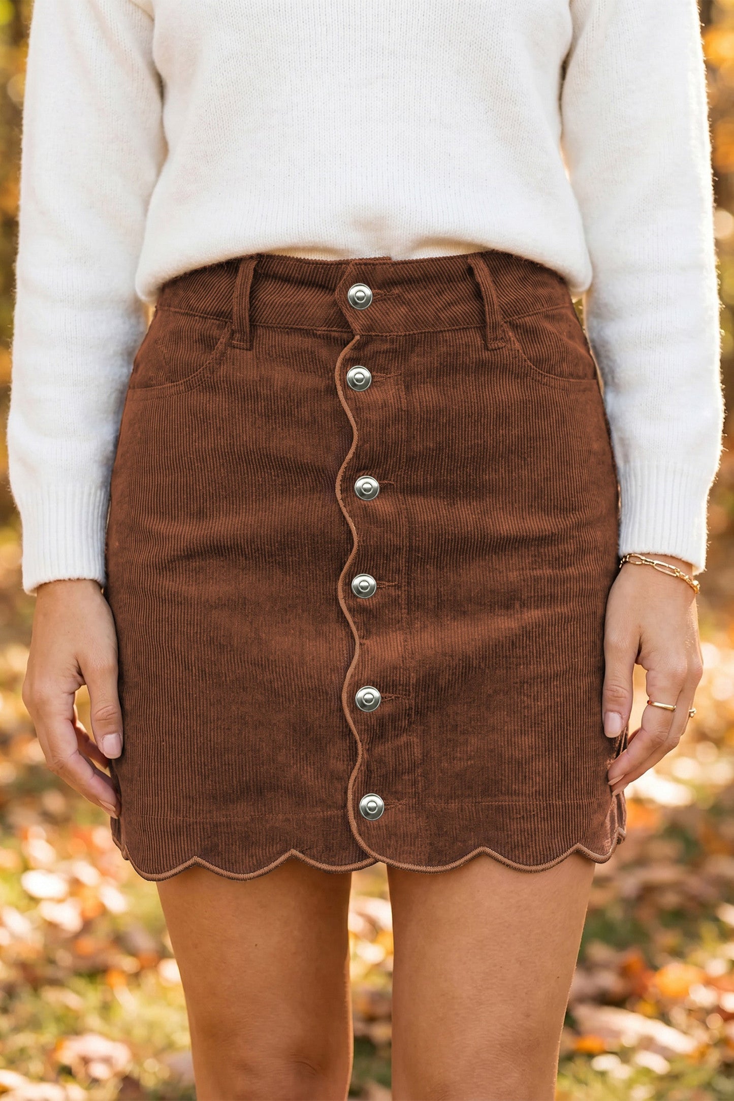 Pre-order Coffee Button Corduroy Skirt