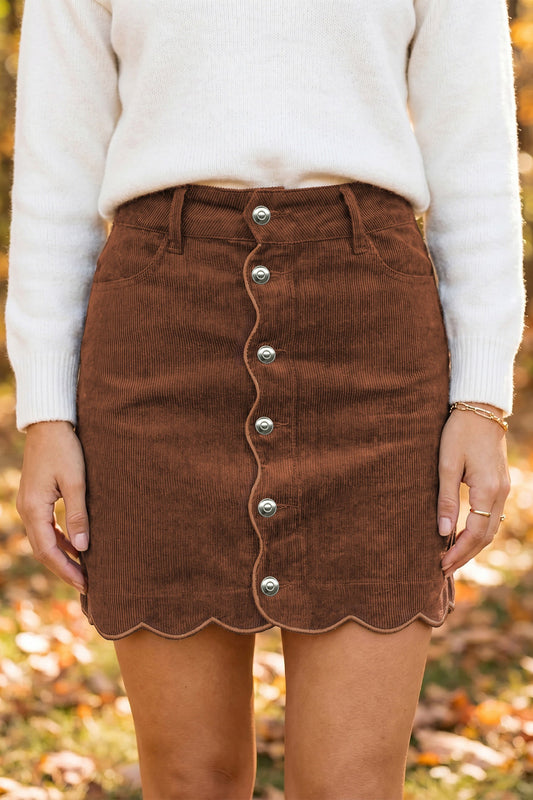Pre-order Coffee Button Corduroy Skirt