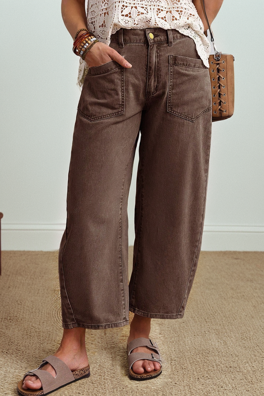 Pre-order Coffee Square Barrel Jeans