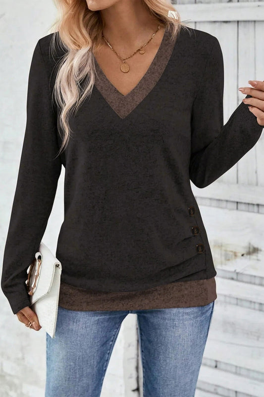 Pre-order Colorblock Trim V Neck Top FB