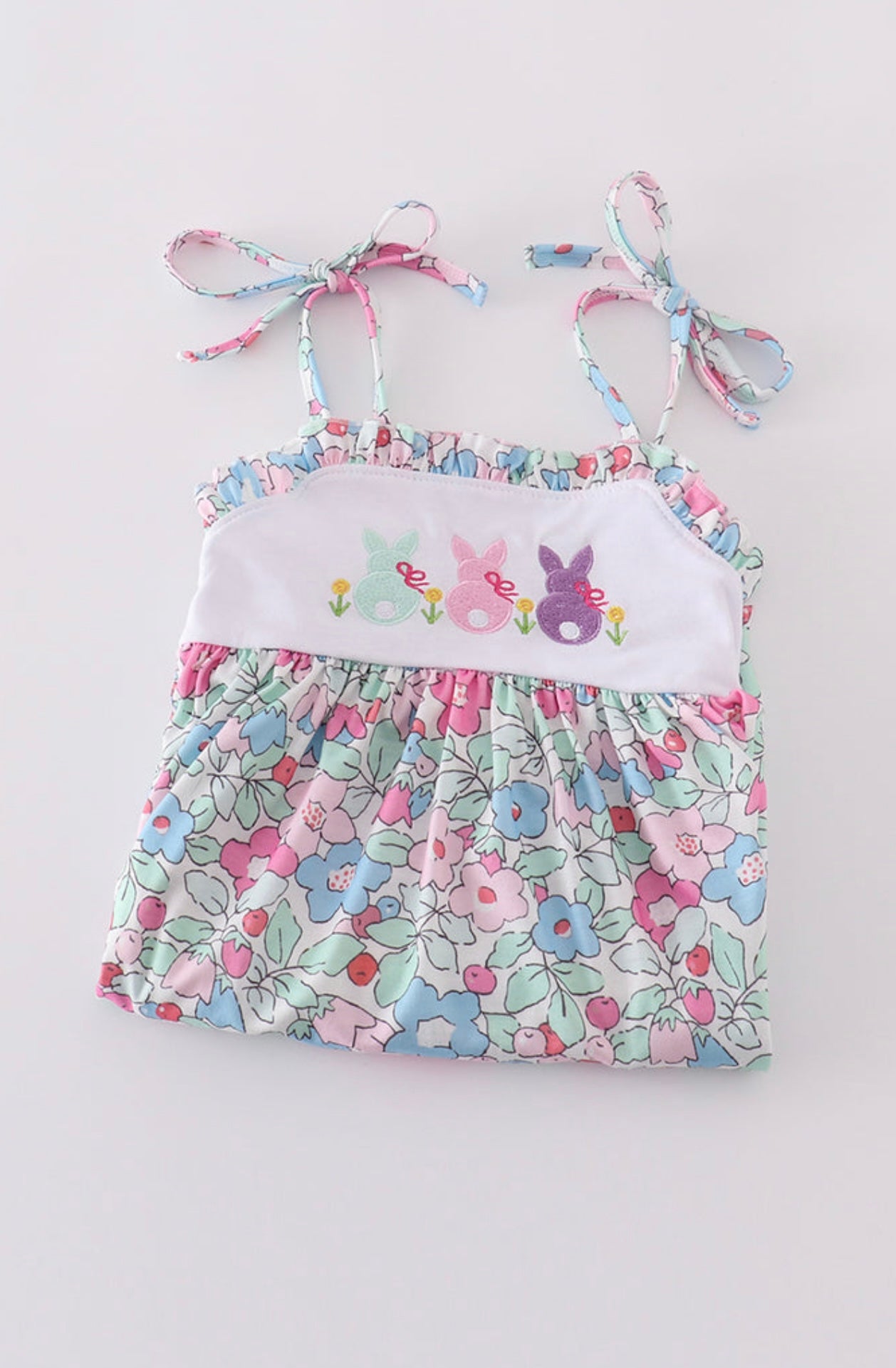 Girls Floral Bunny Embroidery Dress