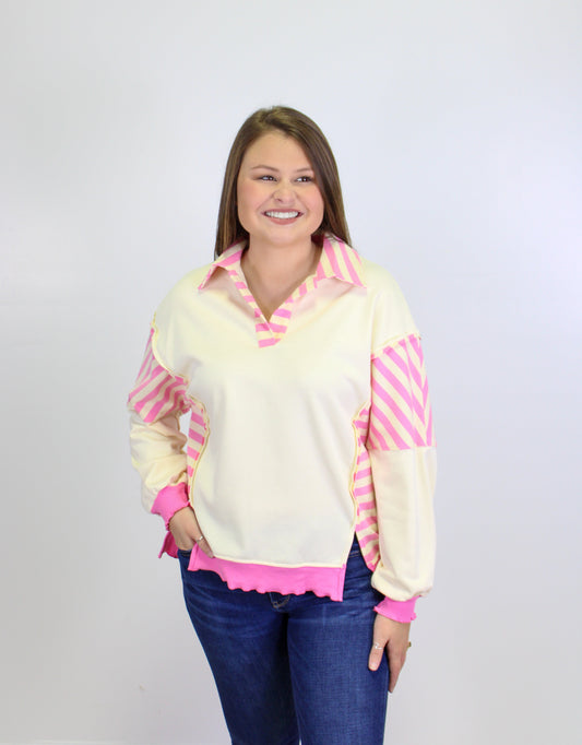 Women's Pink Stripe Colorblock Top