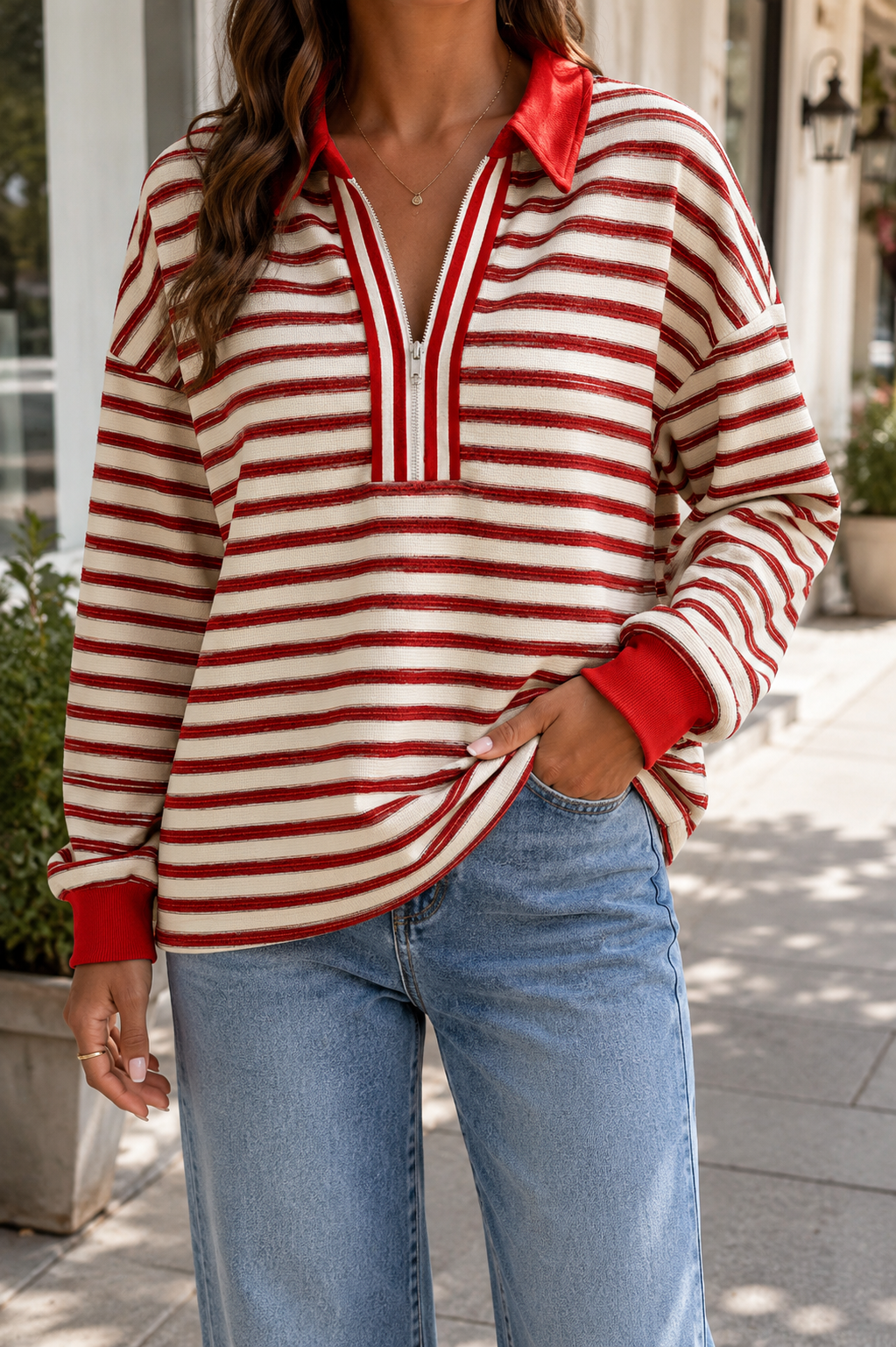 Pre-order Striped V Neck Top