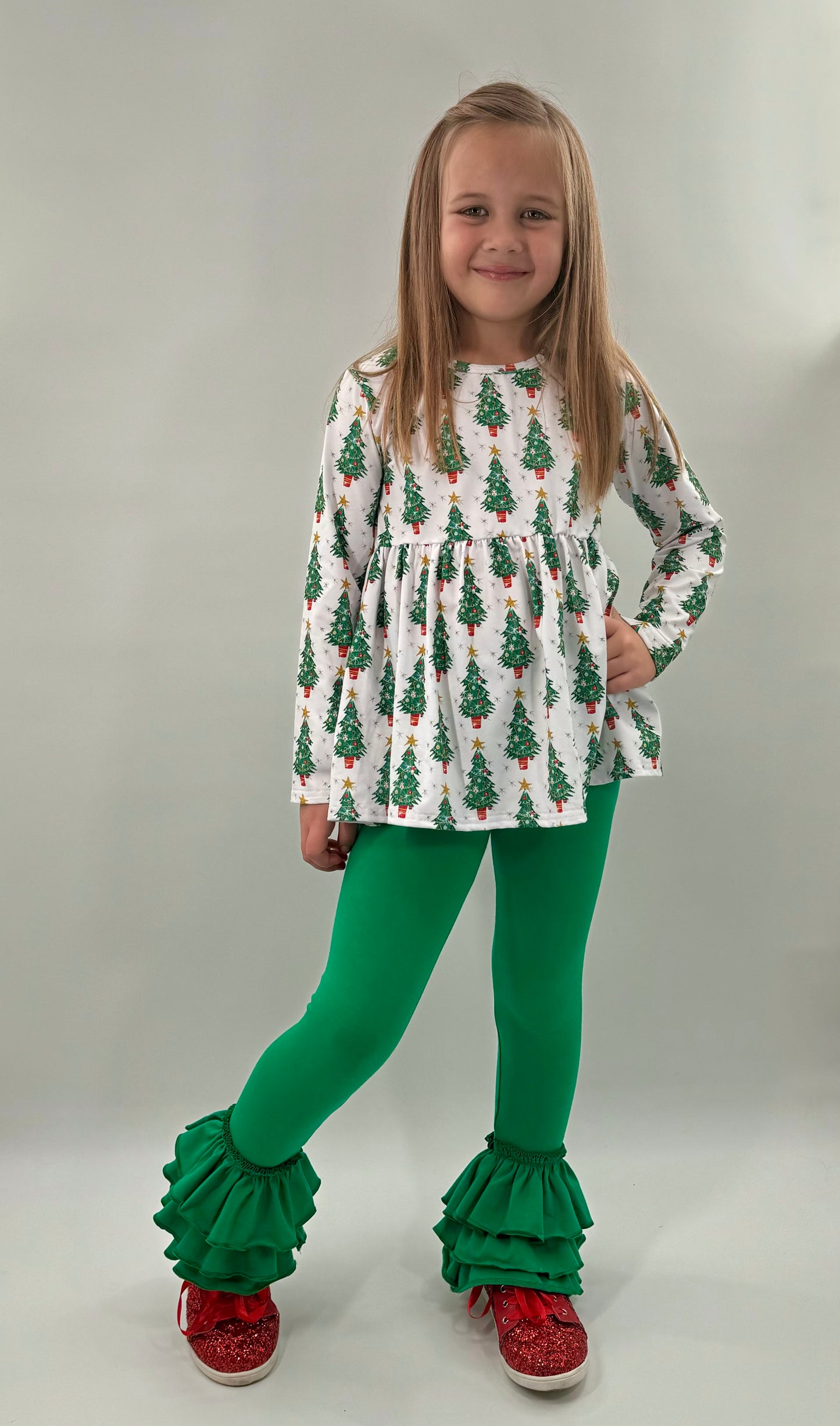 Girls Green Truffles (Tripple Ruffle Leggings)