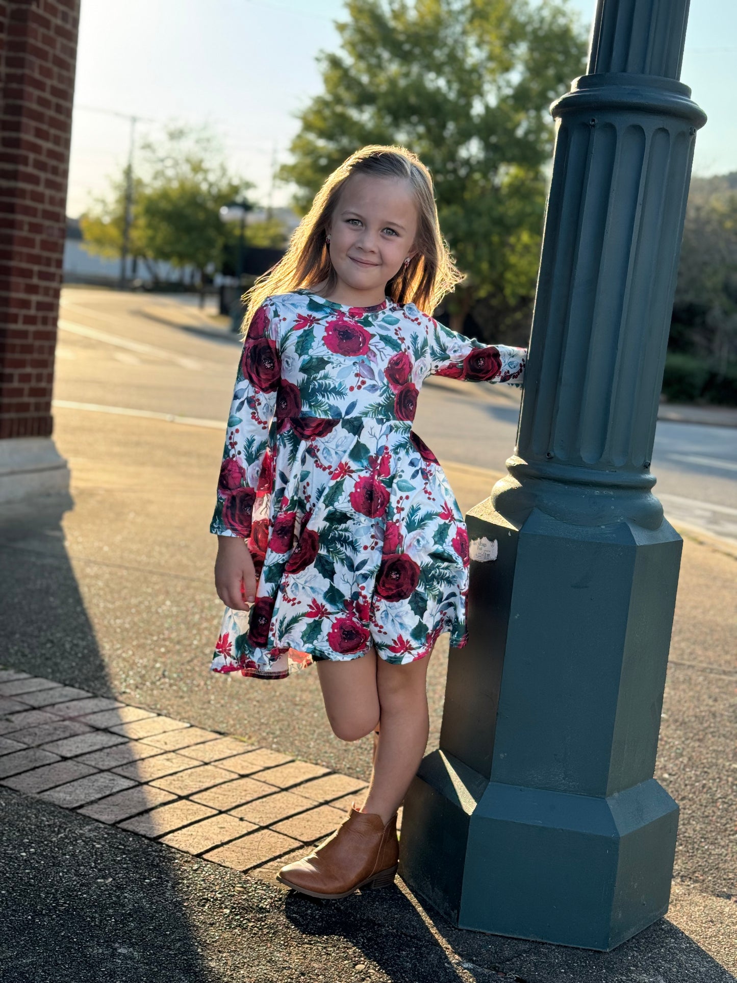 Girls Burgundy Floral Twirl Dress