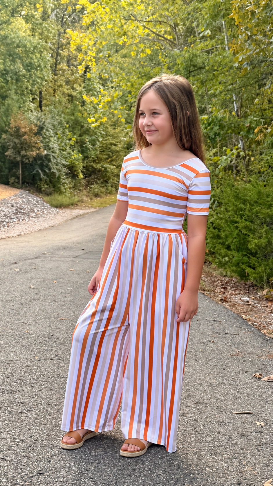 Girls Striped Fall Jumpsuit