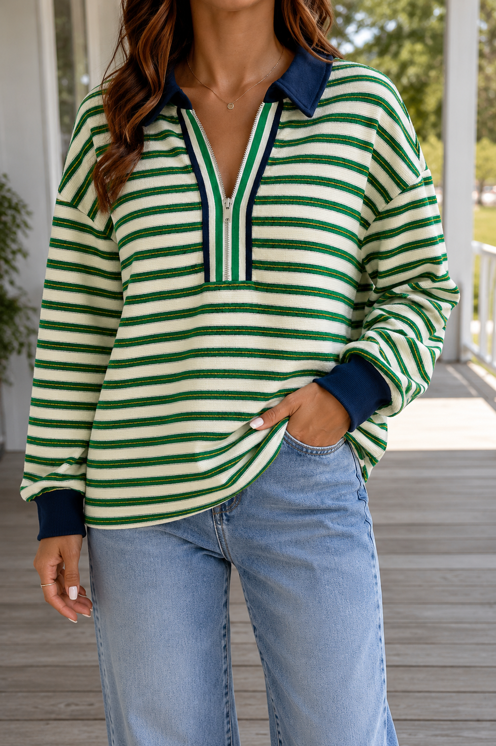 Pre-order Striped V Neck Top