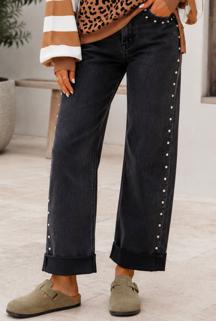 Pre-order Black Studded Detail Jeans