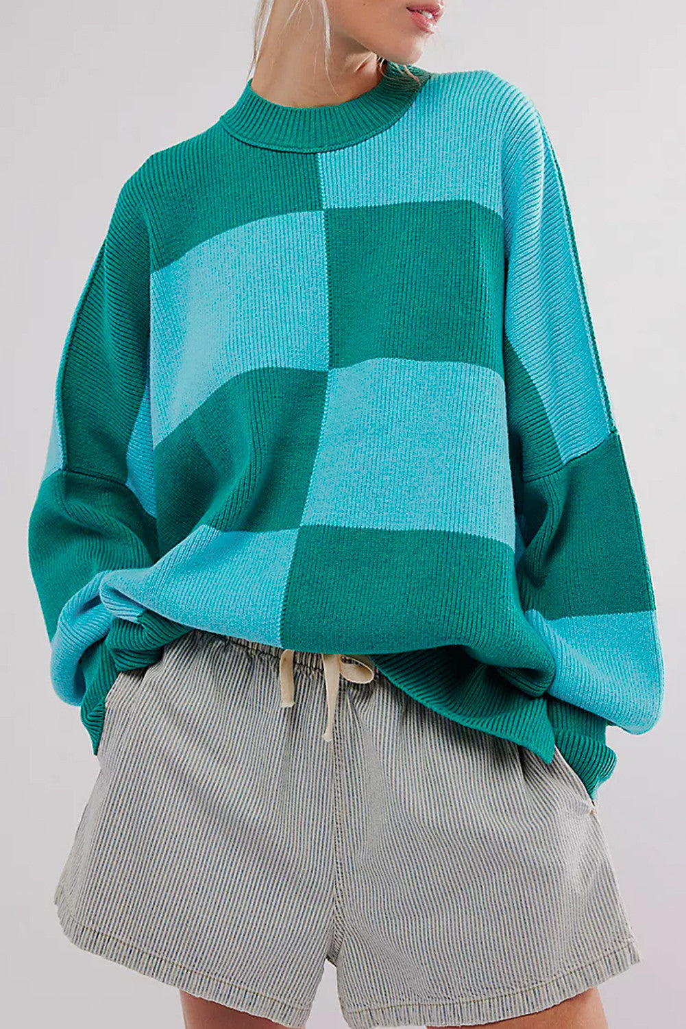 Pre-order Green Checkered Side Slit Sweater FB