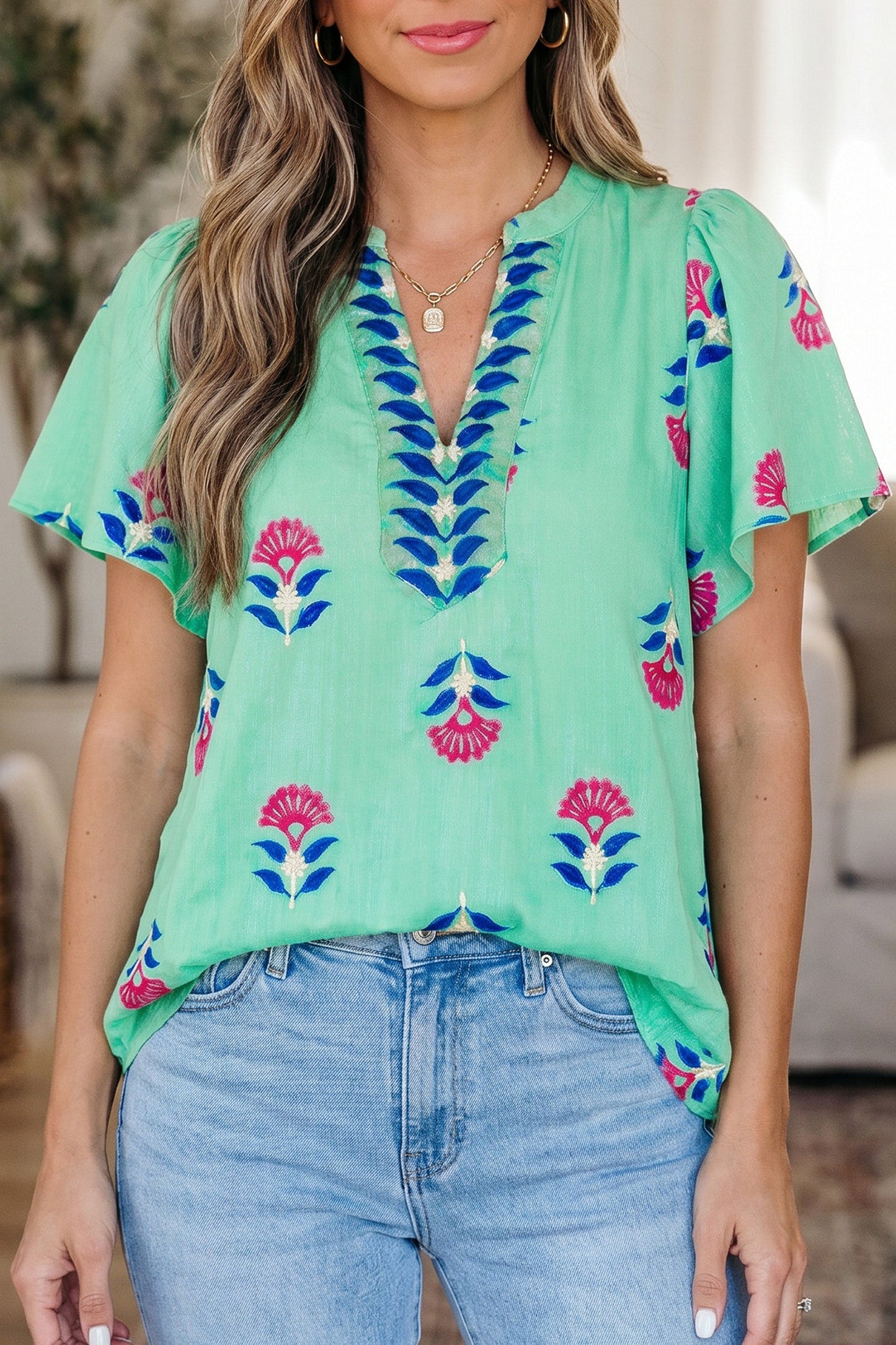 Pre-order Green Floral Flutter Blouse