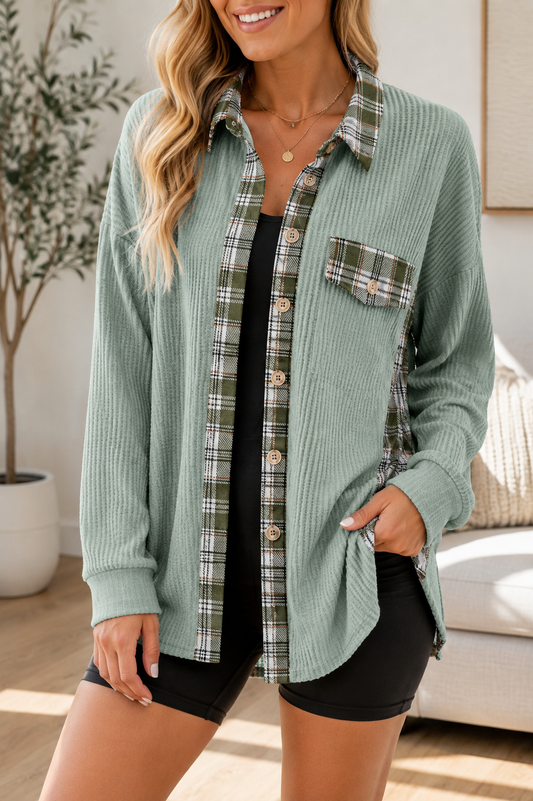Pre-order Green Plaid Patchwork Shacket